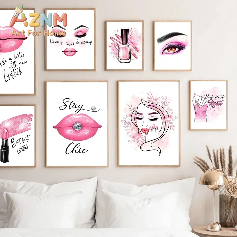 AZNM Frameless Canvas Wall Art - Nail Art Pink recension och pris