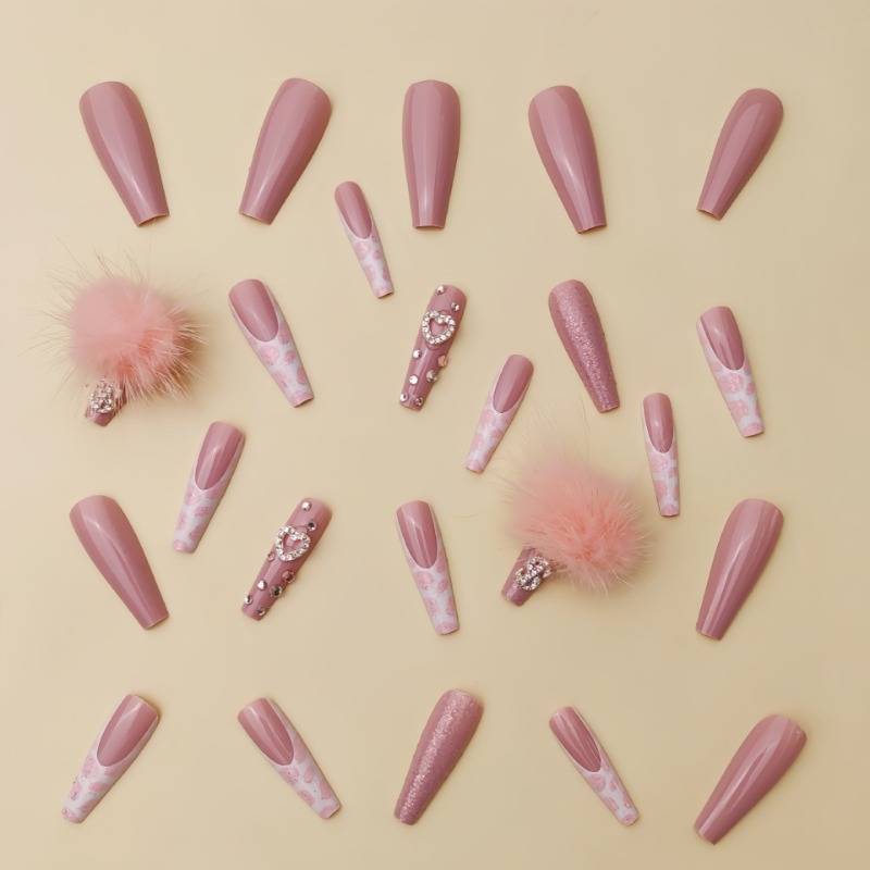 24Pcs Extra Long Square Press  - Nail Art Pink recension och pris